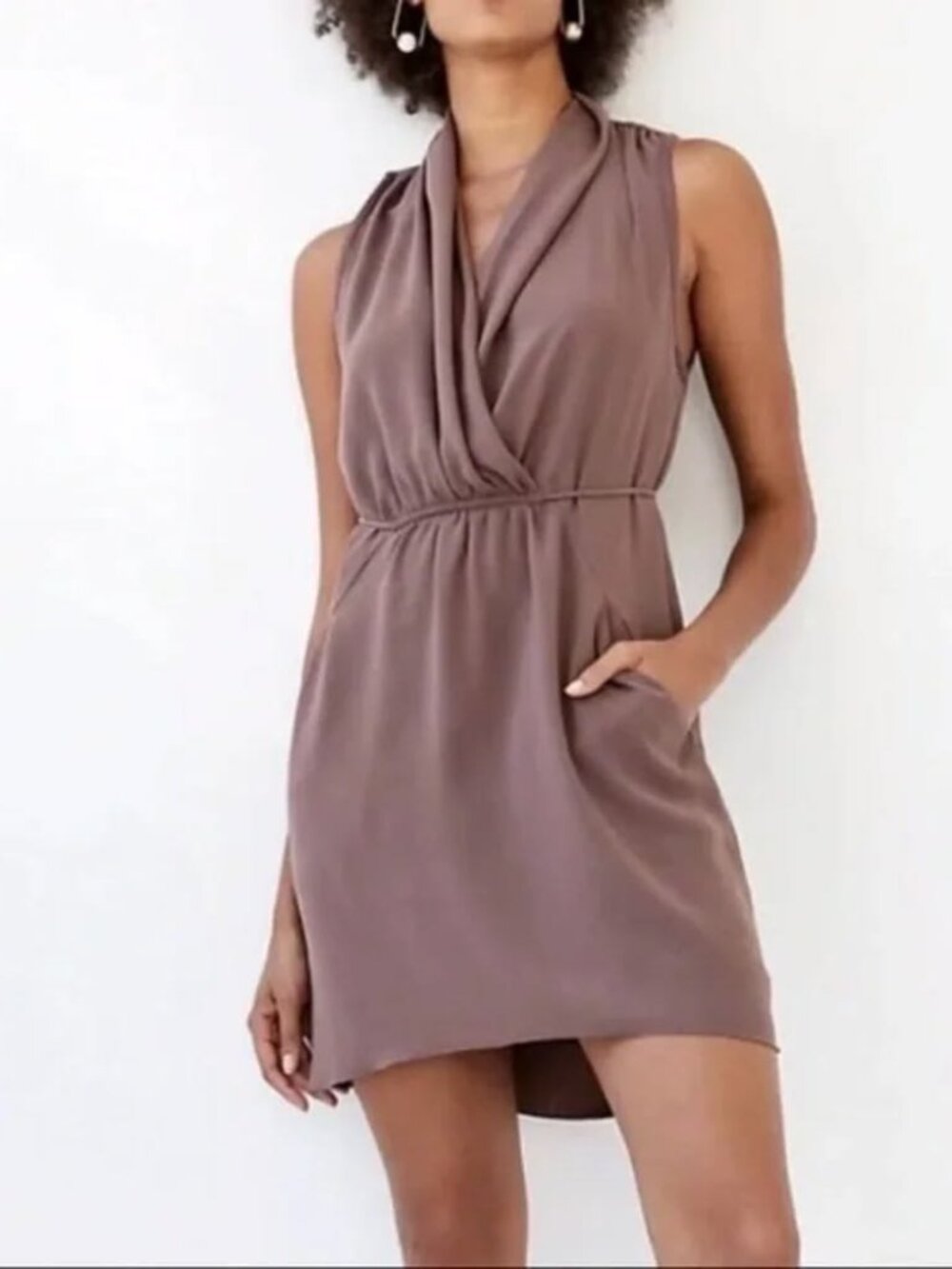 Aritzia Wilfred Sabine Faux Wrap Dress in Mauve